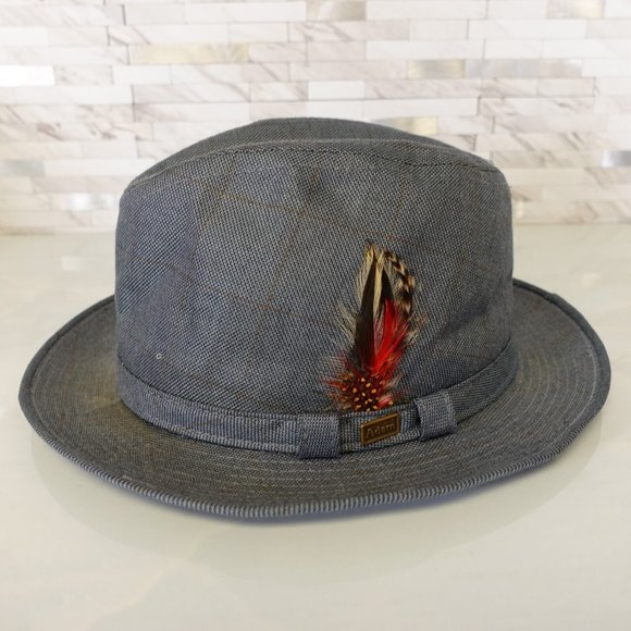 Adams Hats Mens Size Medium Wool Crushable Fedora Feather Gray Tweed Vintage USA - Picture 1 of 11